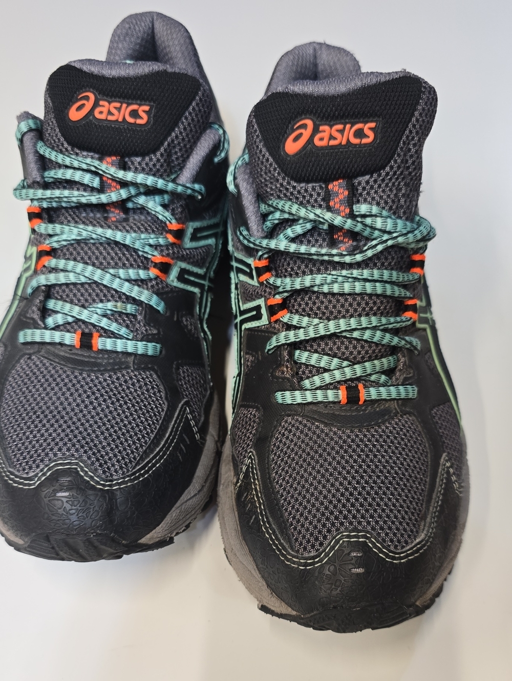 ASICS Women's Gray Running Shoes with Teal and Orange Accents